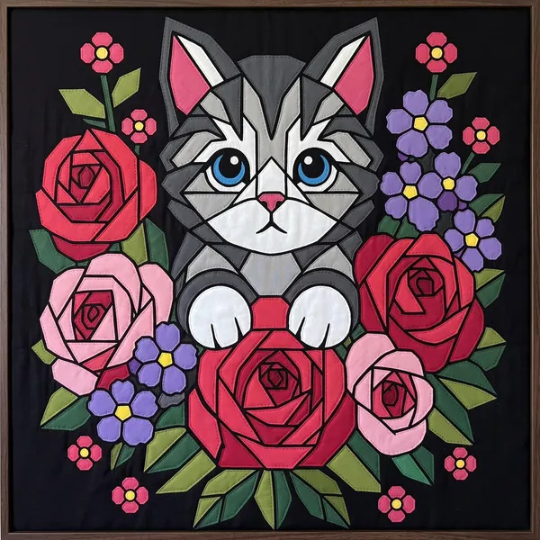Cat with Roses quilt pattern