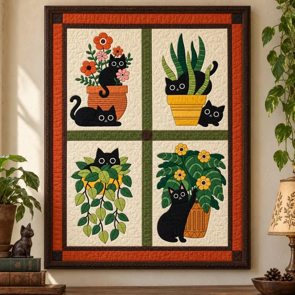 Cats and Houseplants quilt pattern