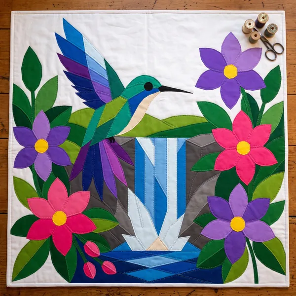 Hummingbird at the Waterfall quilt pattern