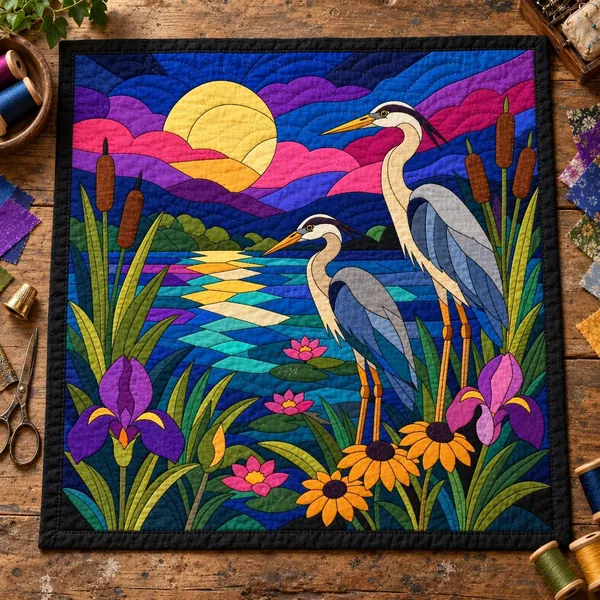Landscape herons quilt pattern